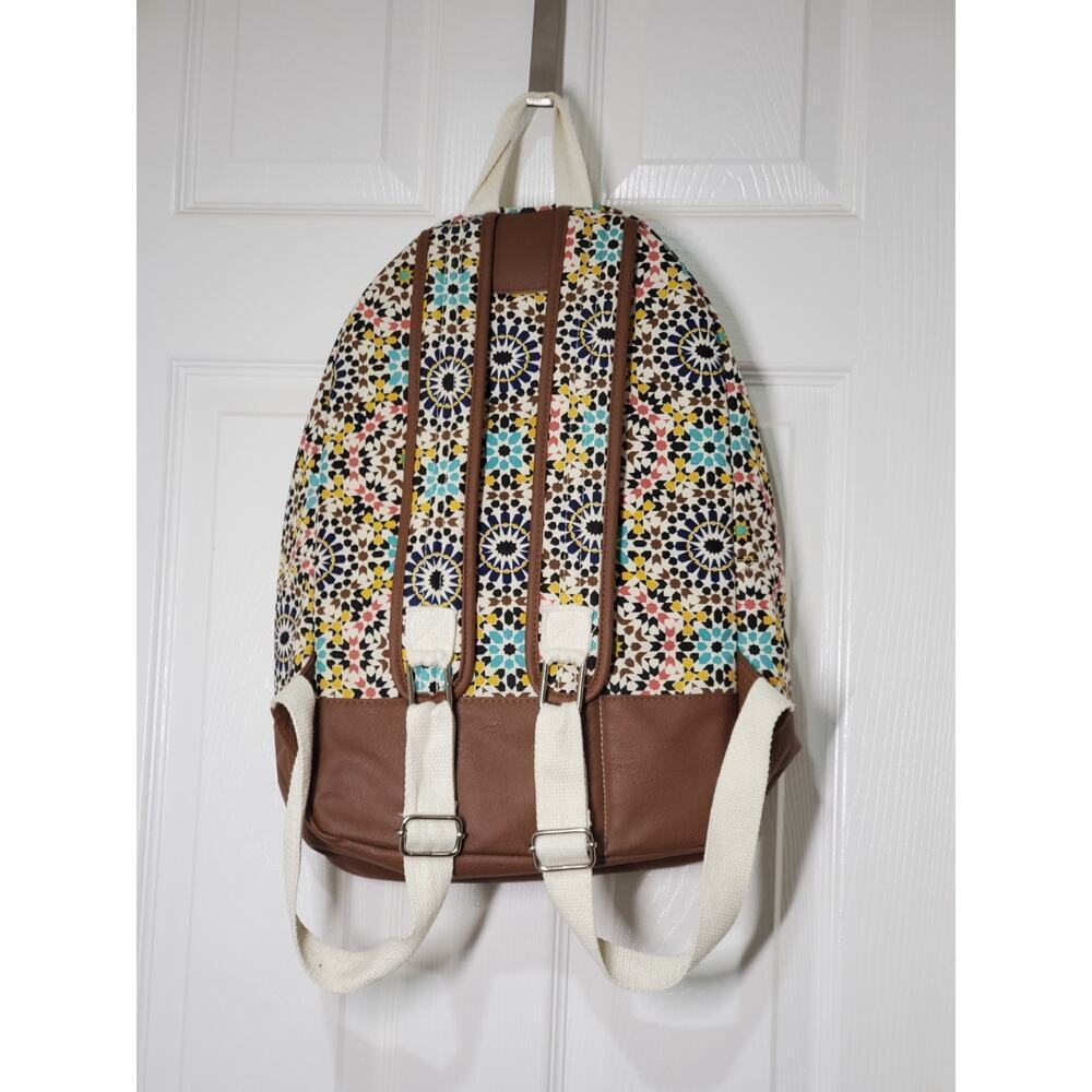 Colorful Mosaic Print Canvas Daypack with Faux Leather Trim & Front Pocket - Picture 4 of 10